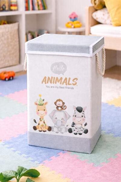 OEM Foldable Storage Basket for Kids, Gray with Dinosaurs, Toy Organizer Box ...