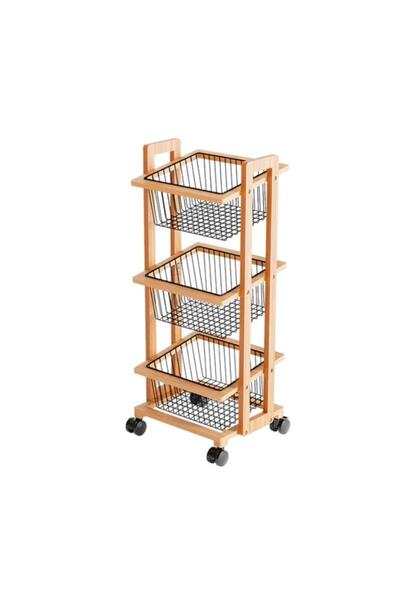 OEM 3-Tier Metal & Wood Wheeled Storage Rack – Multifunctional Basket Organiz...