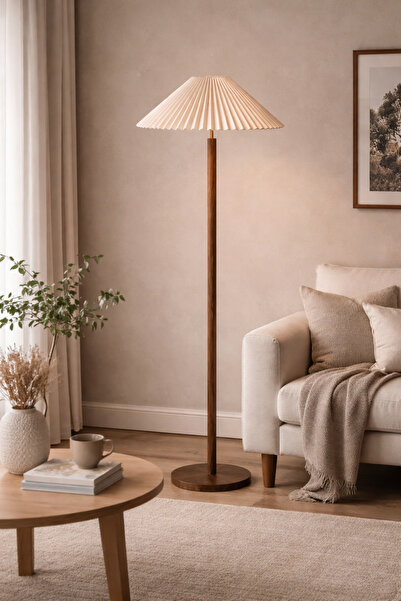 Vinner Nexus Pleated Floor Lamp – Ceviz Gövde Krem Plise Şapka Modern Premium...