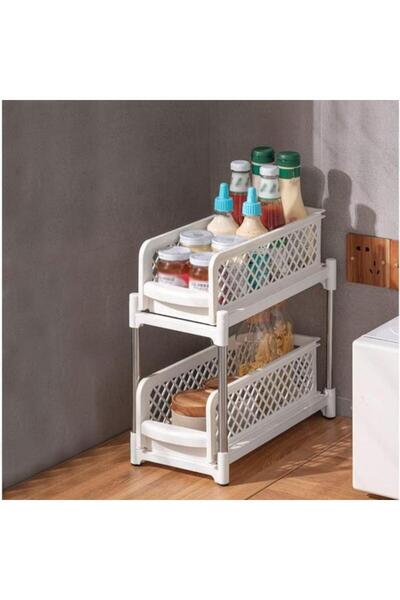 OEM 2-Tier Mobile Organizer with Wheels, White – Multifunctional Plastic Stor...