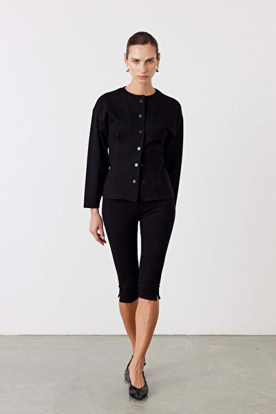 FACETTE Bluză cu nasturi Frame, neagră