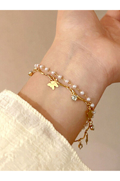 Take Two By Styli Butterfly Faux Pearl Layered Bracelet
