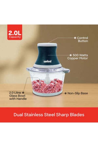 Sanford 500 W Multi-Function Chopper & Mixer with 2 L Glass Bowl & SS Blades