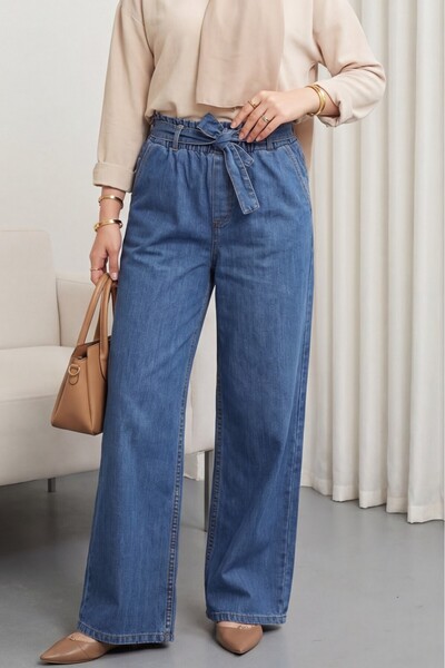 Modamorfo Blugi cu talie elastică cu buzunare - albastru