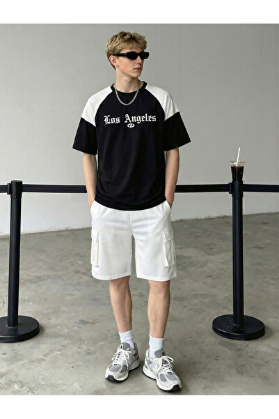 Take Two By Styli Men Color Block Raglan Sleeve T-Shirt and Shorts Set