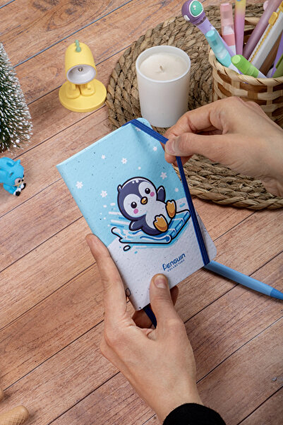 DİVAL 9X14 cm Hard Cover Striped Note School Notebook - Penguin 2