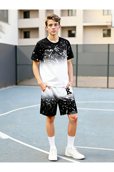 Take Two By Styli Men Color Block T-Shirt and Shorts Co-Ords