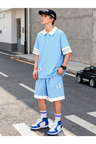 Take Two By Styli Men Text Print Short Sleeve Polo and Shorts Set