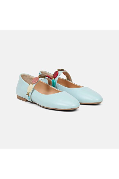 Desa Women's Blue Color Stone-Embellished Leather Ballet Flats