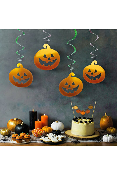 FAMİLY Halloween decoration set - 12 pumpkins - spiral hanger with glitter