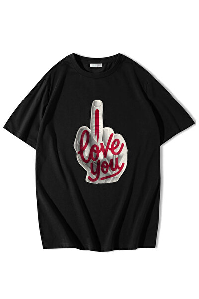 BRZ COLLECTION Unisex supradimensionat Te iubesc tricou Negru