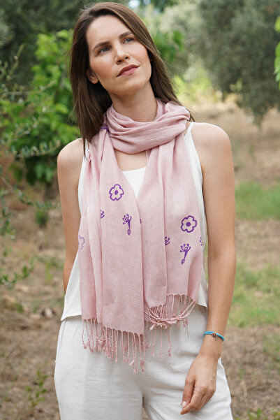 Defne&Apollon İpekçilik 100% Peace Silk E Handwoven Scarf - Wood Print Floral...