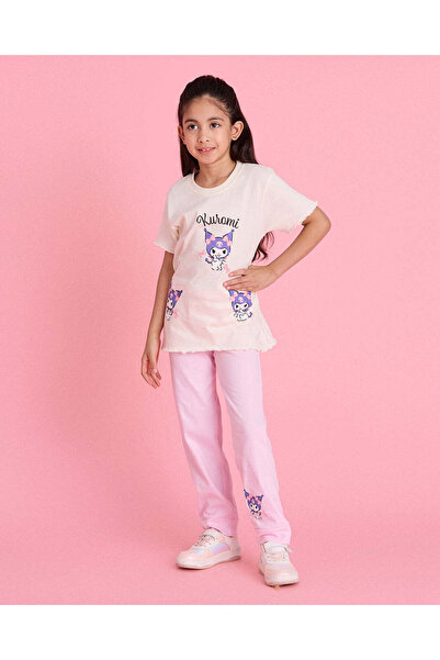 REDTAG Girls Cream Printed Tee And Pants 2 Piece Set