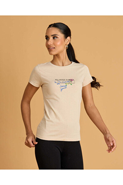 REDTAG Women Beige Graphic Printed T Shirt