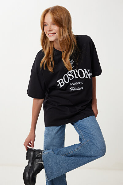 Lovelyİstanbul Embroidered O Oversized Knitted T-Shirt Lkt0014 Black