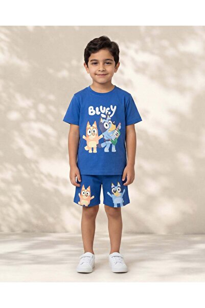REDTAG Boys Blue 2 Piece T-Shirt With Shorts Set