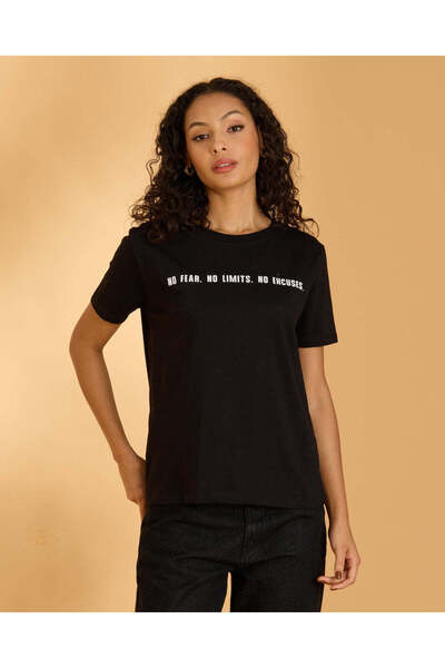 REDTAG Women Black Printed Active T Shirt