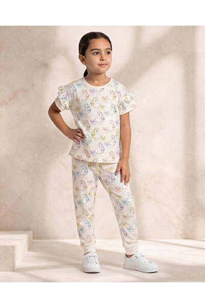 REDTAG Girls White Pony Print Pyjama Set