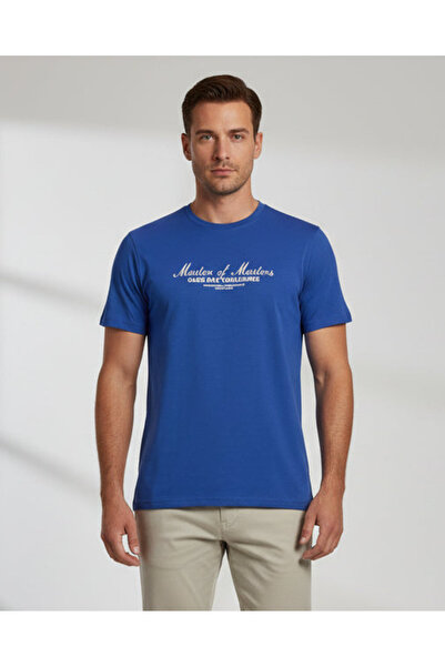 REDTAG Men Blue Printed T-Shirt