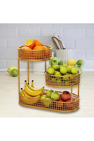Arabest Elegant Golden 3-Tier Metal Fruit Basket - Durable Wire Countertop Or...