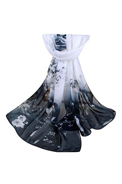 Generic Bluelans Floral Printed Long Scarf Black/White