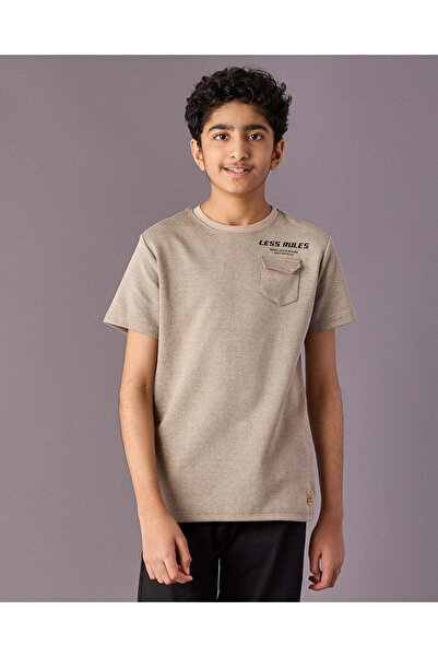 REDTAG Senior Boys Beige T-Shirt