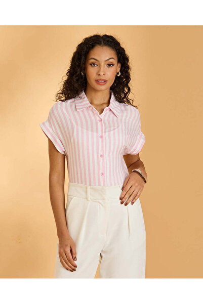 REDTAG Women Pink Striped Casual Blouse