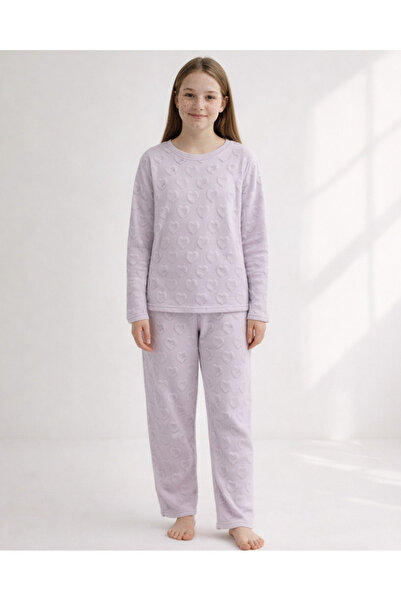 REDTAG طقم بيجاما بناتي كبيرات السن منسوج قلوب أرجوانية (قطعتان)