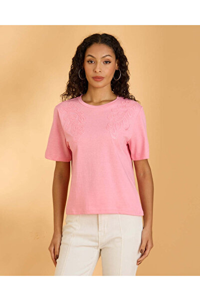 REDTAG Women Pink Plain T-Shirt