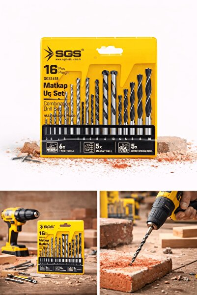 SGS 16 Parça Matkap Ucu Seti | Ahşap Metal Beton Kombinasyon