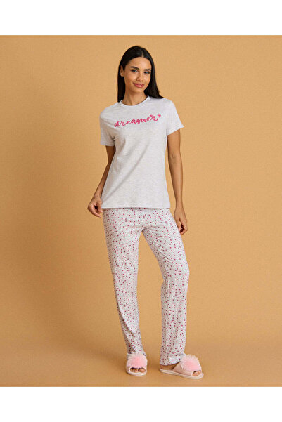REDTAG طقم بيجاما نسائي مطبوع باللونين الرمادي والأبيض