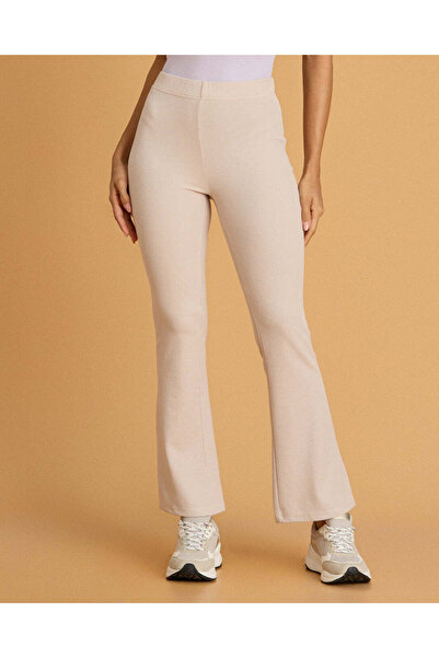 REDTAG Women Beige Flared Elasticated Leggings