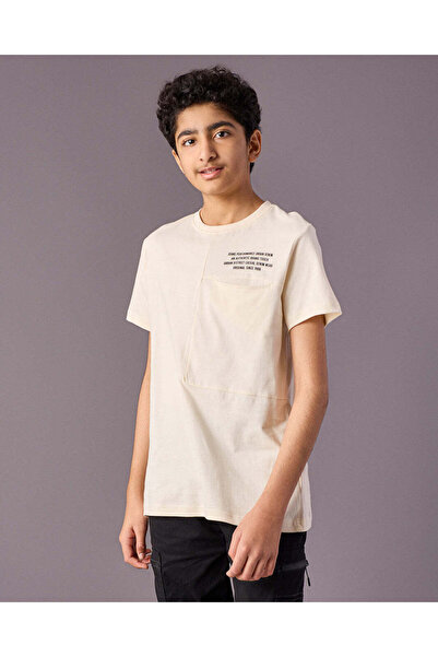 REDTAG Senior Boys Cream T-Shirts