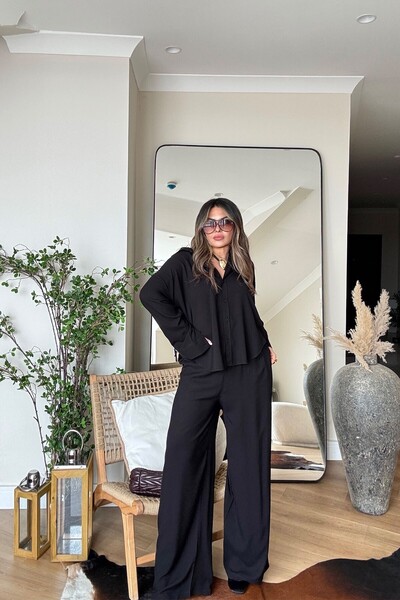 Sohotique By P Massi Model Viscose Shirt Pants Set Black