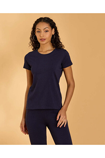 REDTAG Women Navy Basic Short Sleeve T Shirt