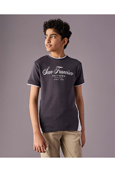 REDTAG Senior Boys Charcoal Printed T-Shirts