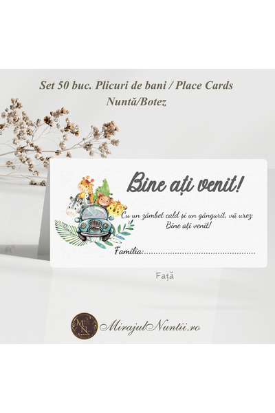 Proprie Set 50 buc Plicuri Bani Botez Safari Animale Place Cards Carton Premi...