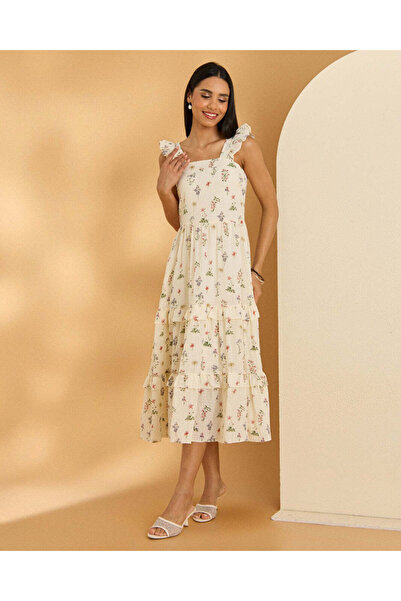 REDTAG Women Yellow Printed Maxi Dress