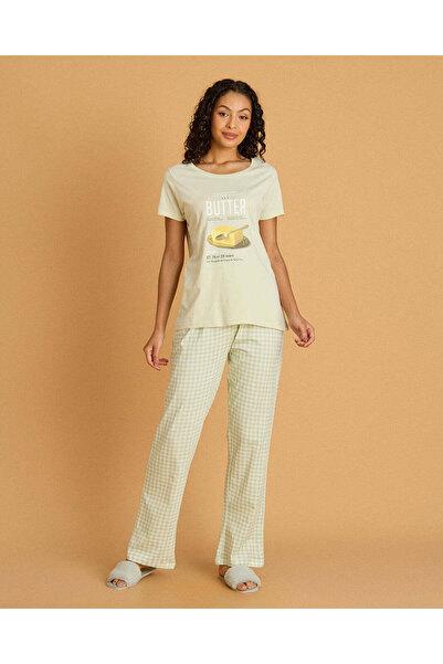 REDTAG Women Yellow Chest Print Pyjama Set