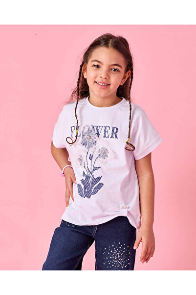 REDTAG Girls White Embroidered T-Shirt