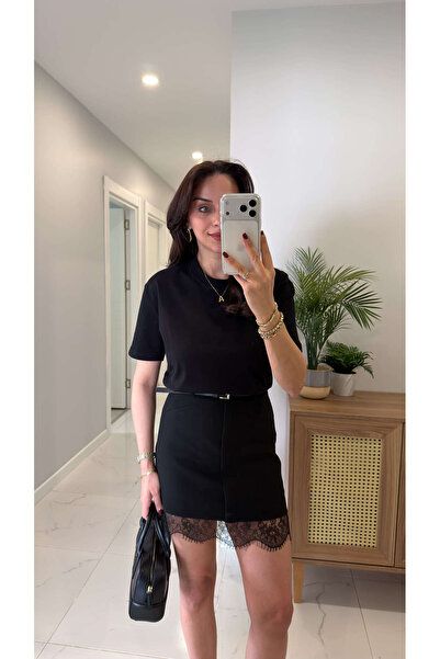 BİRCANÇİL Μπλουζάκι Dlvin Giola Black Με διακοσμητικές ραφές με λαιμόκοψη ποδ...