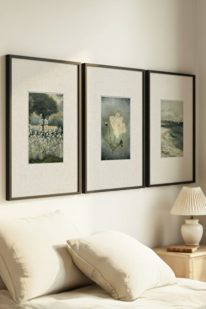 Zevahir Home 3 PIESE TABLIOATE VINTAGE CU TEMATICĂ NATURĂ ȘI FLORI, CU RAMĂ N...