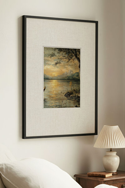 Zevahir Home 1 БРОЙ ВИНТАЖНА КАРТИНА С ЧЕРНА ДЪРВЕНА РАМКА, ИЗОБРАЗЯВАЩА ПРИР...