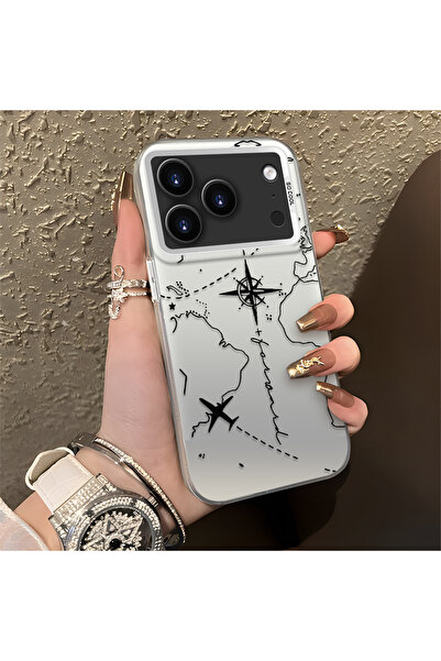 SLIMFELT iPhone 17 Pro Max Uyumlu Zarif Harita Desenli Kılıf, Düşmeye Dayanık...