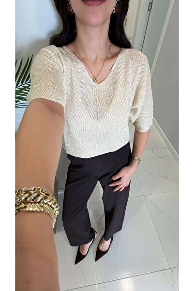 BİRCANÇİL Πλεκτή μπλούζα με μισό μανίκι Hunra Stone