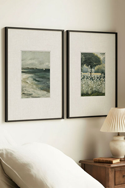 Zevahir Home 2 ΤΕΜΑΧΙΑ ΒΙΝΤΑΤΖ ΠΙΝΑΚΕΣ ΜΕ ΣΚΗΝΙΚΟ ΘΑΛΑΣΣΑΣ ΚΑΙ ΔΑΣΟΥΣ ΜΕ ΜΑΥΡ...