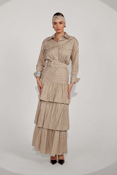 NOK İSTANBUL Queen Breeze Maxi Skirt&Belt Beige