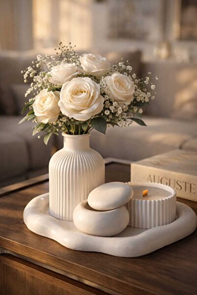 Hobicini Dekoratif Tepside 5'li Vazo Seti Vanilya Kokulu Mum Tealiaght Mumluk...