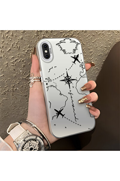 SLIMFELT iPhone XS Max Uyumlu Zarif Harita Desenli Kılıf, Düşmeye Dayanıklı S...
