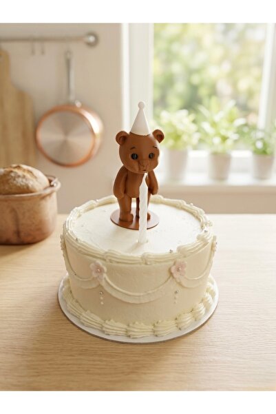 hediyesepetinde ⭐ Kahve Rengi Ayıcık Figürlü Mum Üfleyen Ayıcık-10cm– Doğum G...